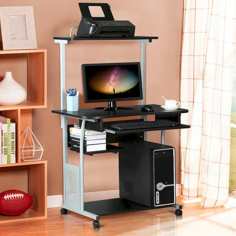 Bureau d'ordinateur portable avec 4 étagères et tablette coulissante pour clavier