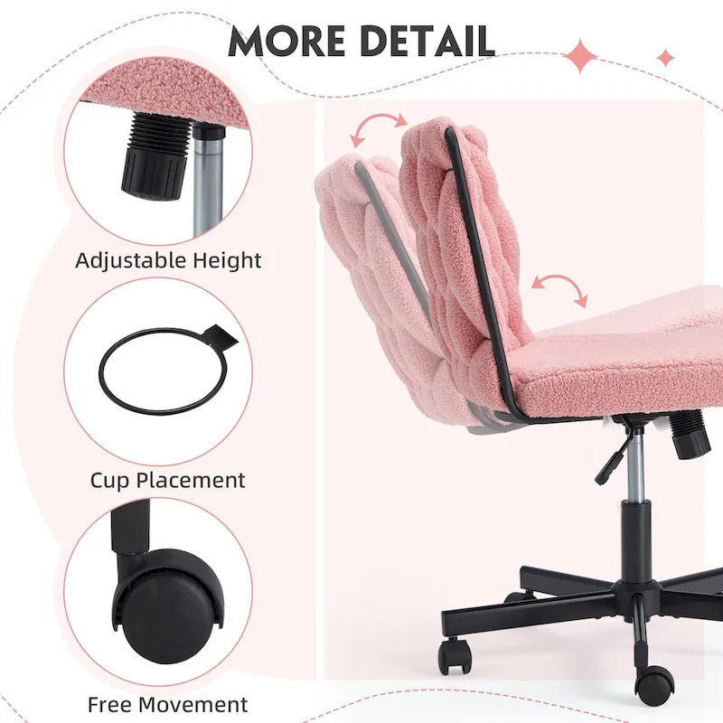 Chaise de bureau à jambes croiséesChaise Criss Cross sans accoudoirs avec roulettesRéglable en hauteur pour le bureau, la chambre, le salon - N/A