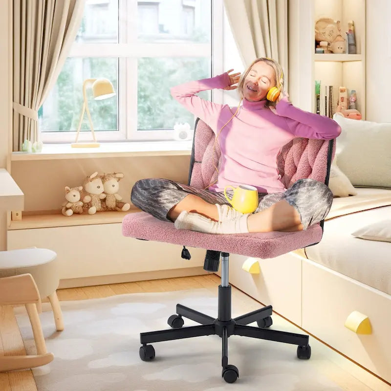 Chaise de bureau à jambes croiséesChaise Criss Cross sans accoudoirs avec roulettesRéglable en hauteur pour le bureau, la chambre, le salon - N/A