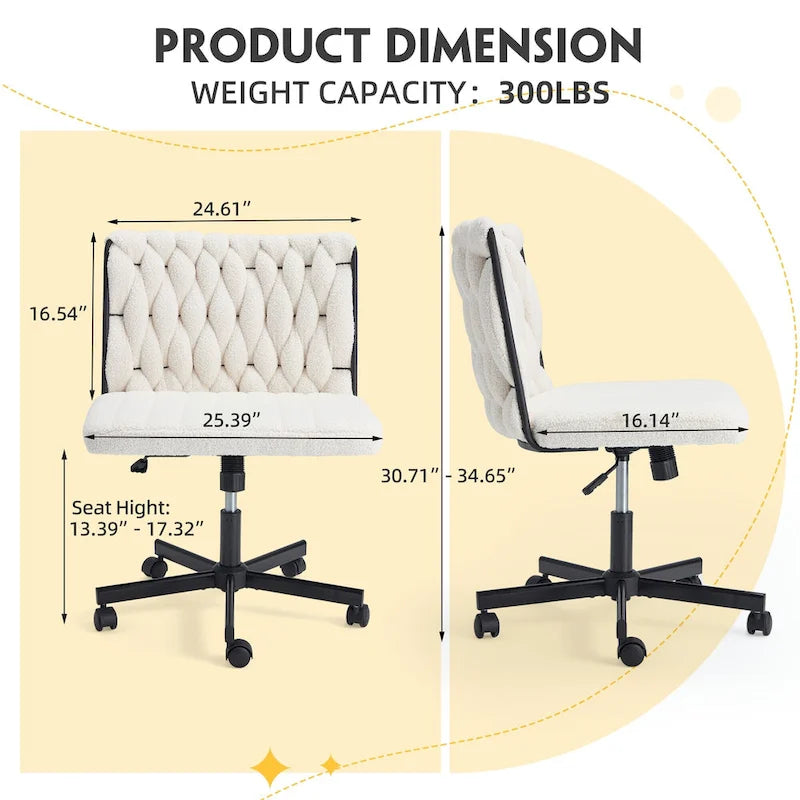 Chaise de bureau à jambes croiséesChaise Criss Cross sans accoudoirs avec roulettesRéglable en hauteur pour le bureau, la chambre, le salon - N/A