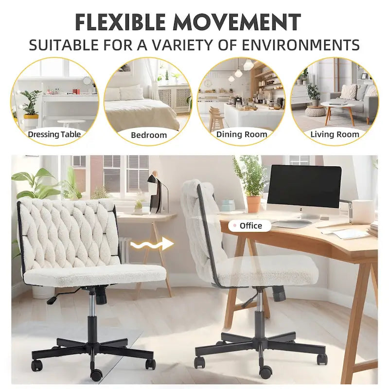 Chaise de bureau à jambes croiséesChaise Criss Cross sans accoudoirs avec roulettesRéglable en hauteur pour le bureau, la chambre, le salon - N/A