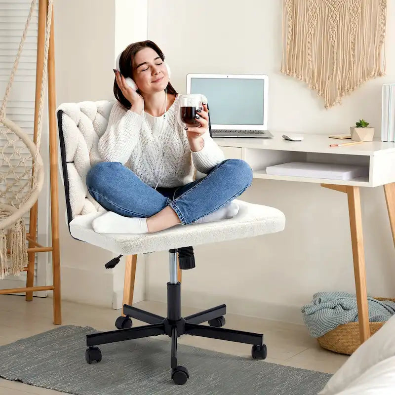 Chaise de bureau à jambes croiséesChaise Criss Cross sans accoudoirs avec roulettesRéglable en hauteur pour le bureau, la chambre, le salon - N/A