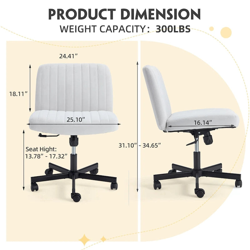 Chaise de bureau à jambes croiséesChaise Criss Cross sans accoudoirs avec roulettesRéglable en hauteur pour le bureau, la chambre, le salon - N/A