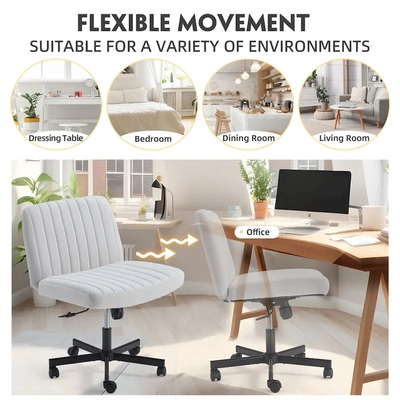 Chaise de bureau à jambes croiséesChaise Criss Cross sans accoudoirs avec roulettesRéglable en hauteur pour le bureau, la chambre, le salon - N/A