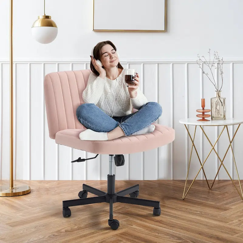 Chaise de bureau à jambes croiséesChaise Criss Cross sans accoudoirs avec roulettesRéglable en hauteur pour le bureau, la chambre, le salon - N/A