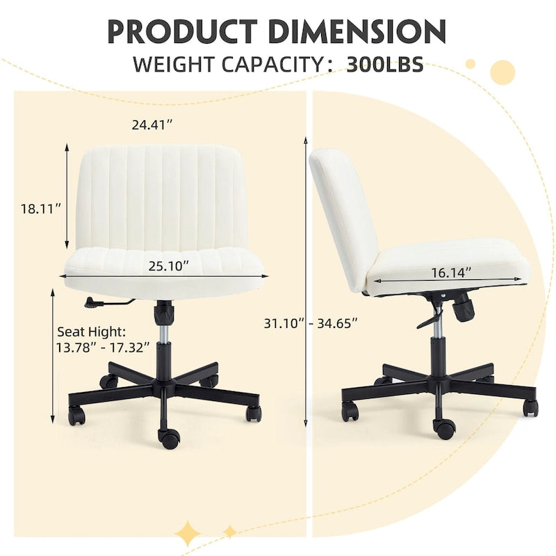Chaise de bureau à jambes croiséesChaise Criss Cross sans accoudoirs avec roulettesRéglable en hauteur pour le bureau, la chambre, le salon - N/A