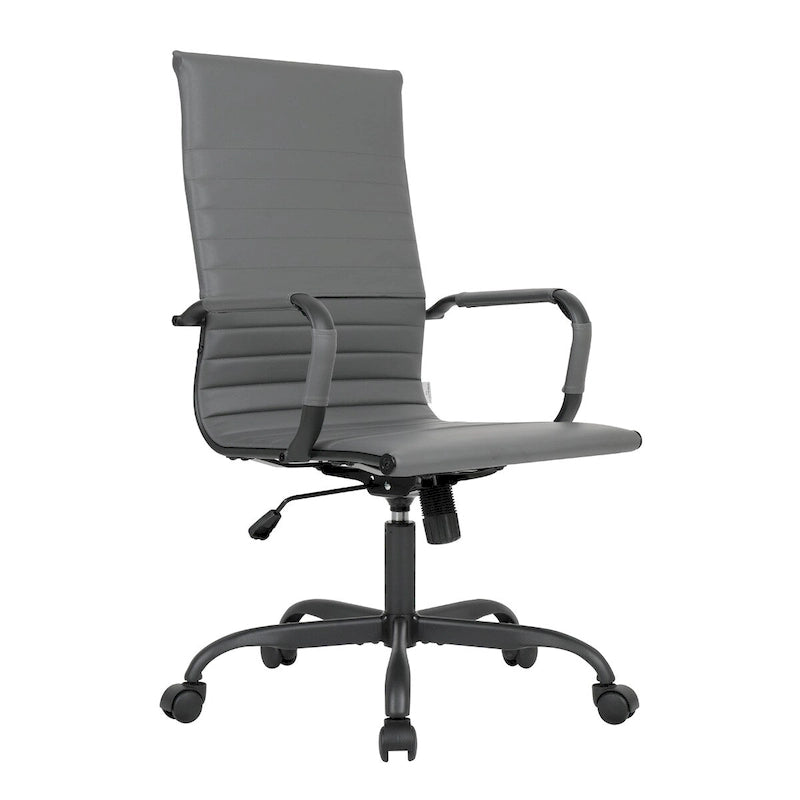 Chaise de bureau pivotante à dossier haut réglable en cuir côtelé avec structure en métal noir pour conférence ou bureau à domicile