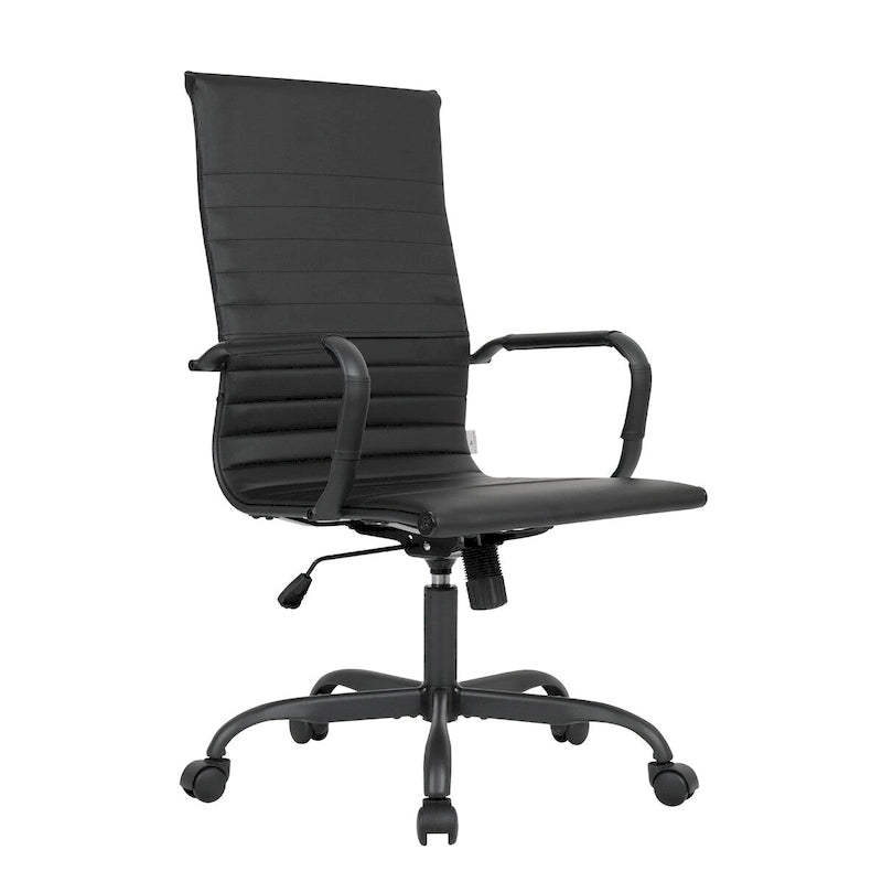 Chaise de bureau pivotante à dossier haut réglable en cuir côtelé avec structure en métal noir pour conférence ou bureau à domicile