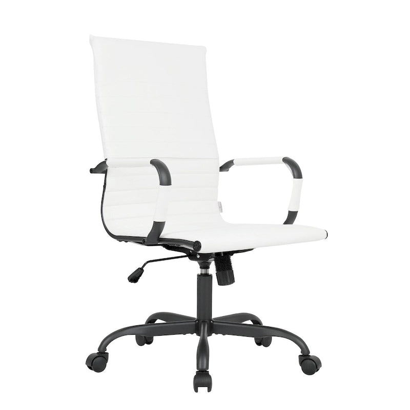 Chaise de bureau pivotante à dossier haut réglable en cuir côtelé avec structure en métal noir pour conférence ou bureau à domicile