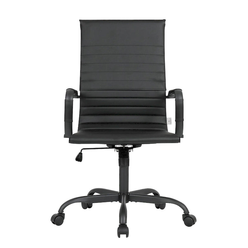 Chaise de bureau pivotante à dossier haut réglable en cuir côtelé avec structure en métal noir pour conférence ou bureau à domicile