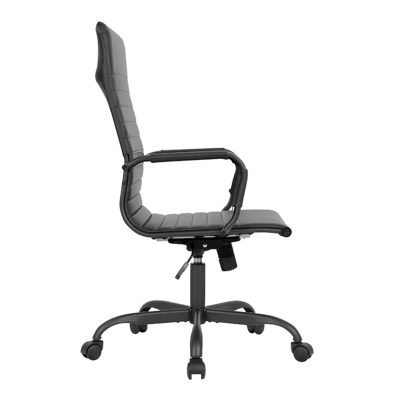 Chaise de bureau pivotante à dossier haut réglable en cuir côtelé avec structure en métal noir pour conférence ou bureau à domicile