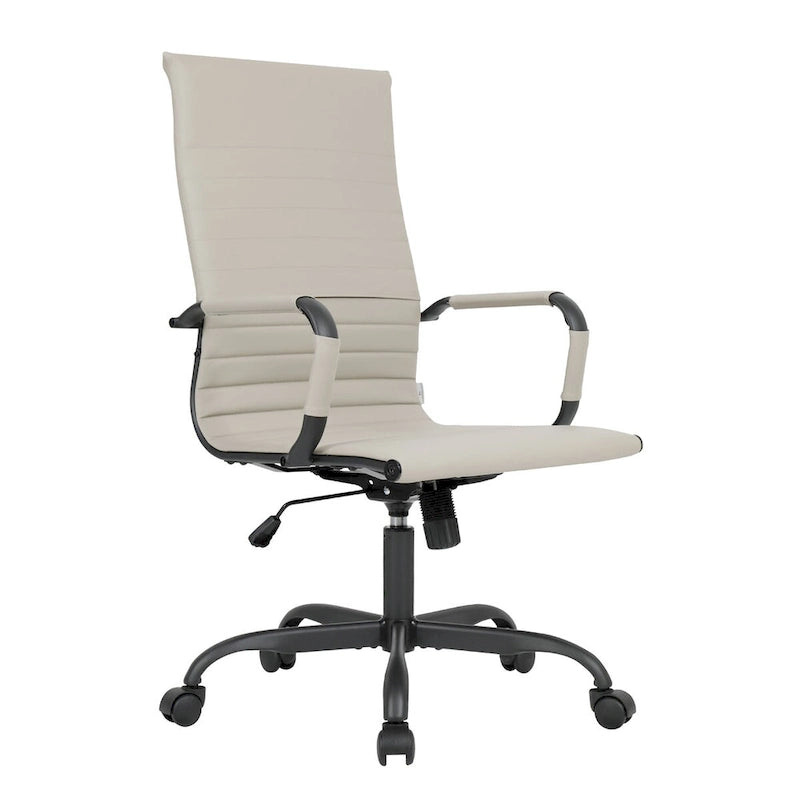 Chaise de bureau pivotante à dossier haut réglable en cuir côtelé avec structure en métal noir pour conférence ou bureau à domicile
