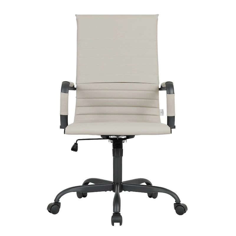 Chaise de bureau pivotante à dossier haut réglable en cuir côtelé avec structure en métal noir pour conférence ou bureau à domicile