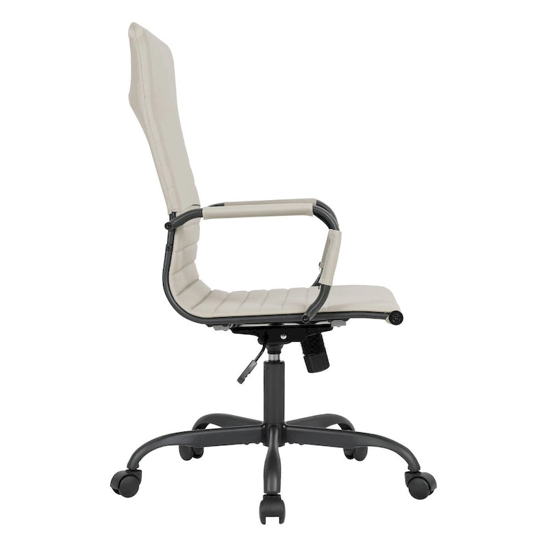 Chaise de bureau pivotante à dossier haut réglable en cuir côtelé avec structure en métal noir pour conférence ou bureau à domicile