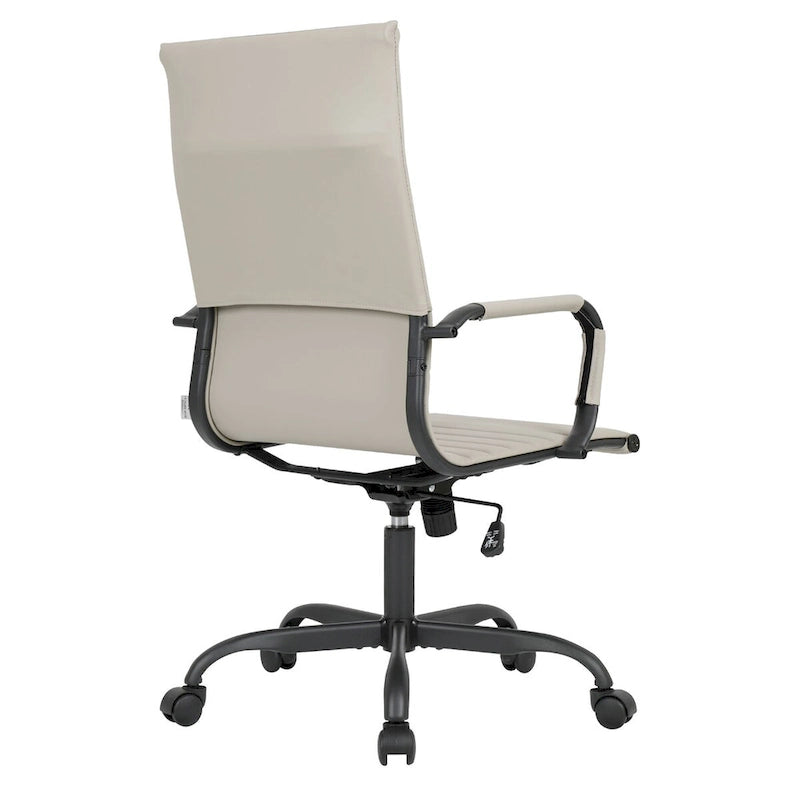 Chaise de bureau pivotante à dossier haut réglable en cuir côtelé avec structure en métal noir pour conférence ou bureau à domicile