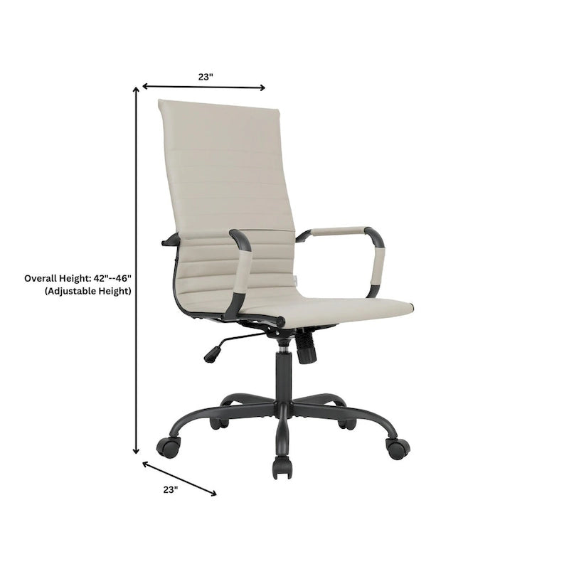 Chaise de bureau pivotante à dossier haut réglable en cuir côtelé avec structure en métal noir pour conférence ou bureau à domicile
