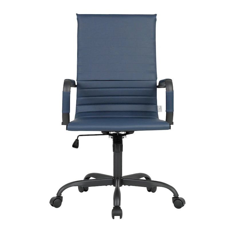Chaise de bureau pivotante à dossier haut réglable en cuir côtelé avec structure en métal noir pour conférence ou bureau à domicile