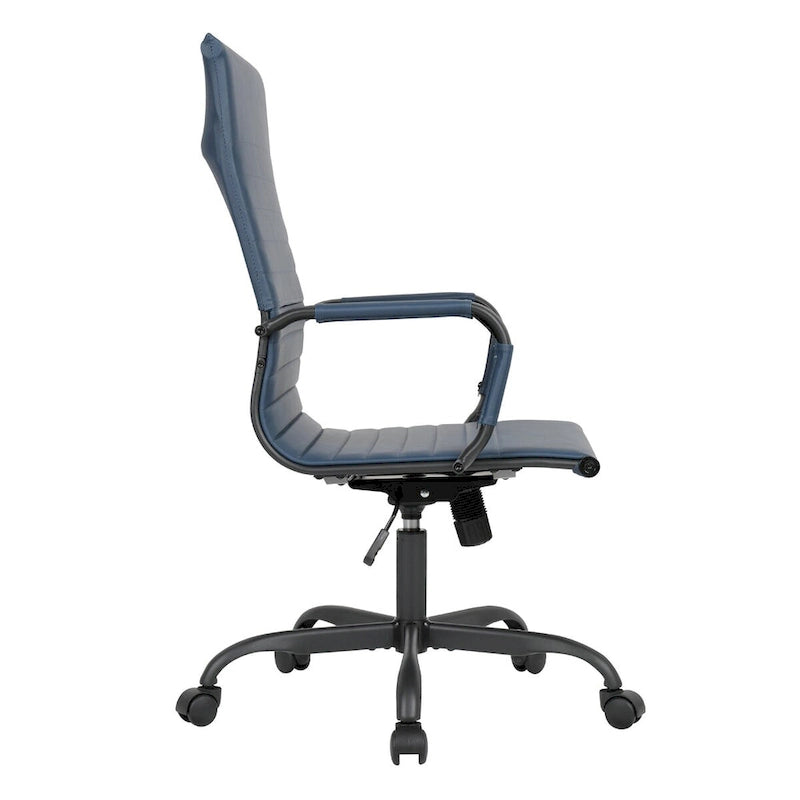 Chaise de bureau pivotante à dossier haut réglable en cuir côtelé avec structure en métal noir pour conférence ou bureau à domicile