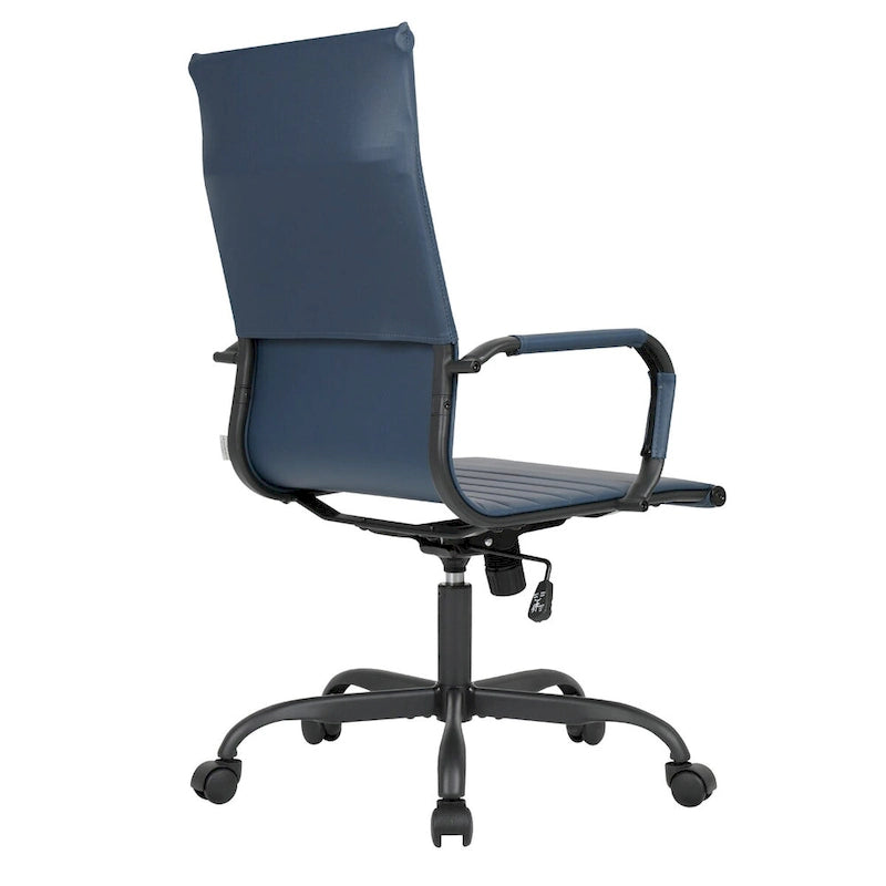 Chaise de bureau pivotante à dossier haut réglable en cuir côtelé avec structure en métal noir pour conférence ou bureau à domicile