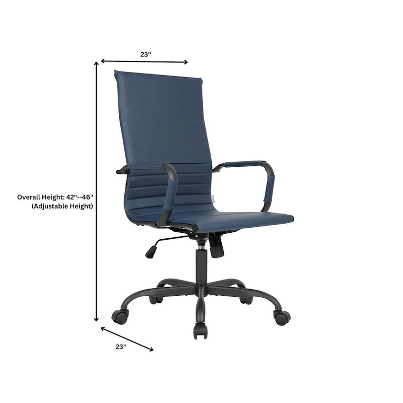Chaise de bureau pivotante à dossier haut réglable en cuir côtelé avec structure en métal noir pour conférence ou bureau à domicile