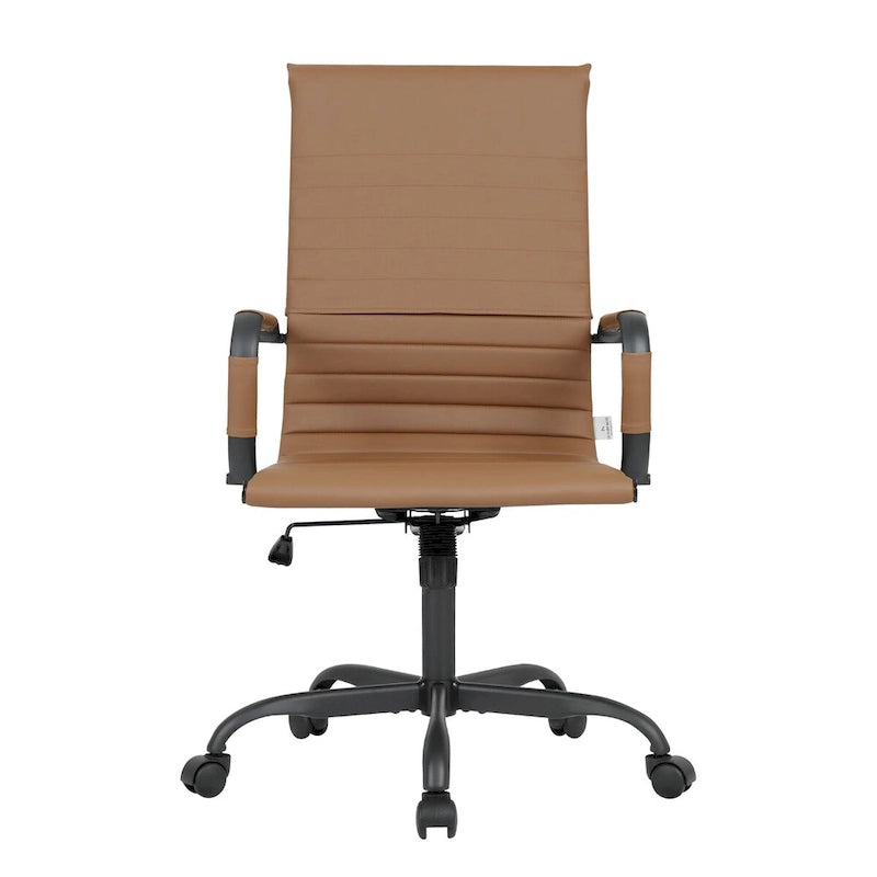 Chaise de bureau pivotante à dossier haut réglable en cuir côtelé avec structure en métal noir pour conférence ou bureau à domicile