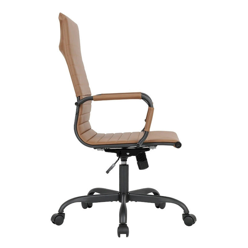 Chaise de bureau pivotante à dossier haut réglable en cuir côtelé avec structure en métal noir pour conférence ou bureau à domicile