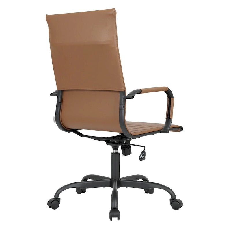 Chaise de bureau pivotante à dossier haut réglable en cuir côtelé avec structure en métal noir pour conférence ou bureau à domicile