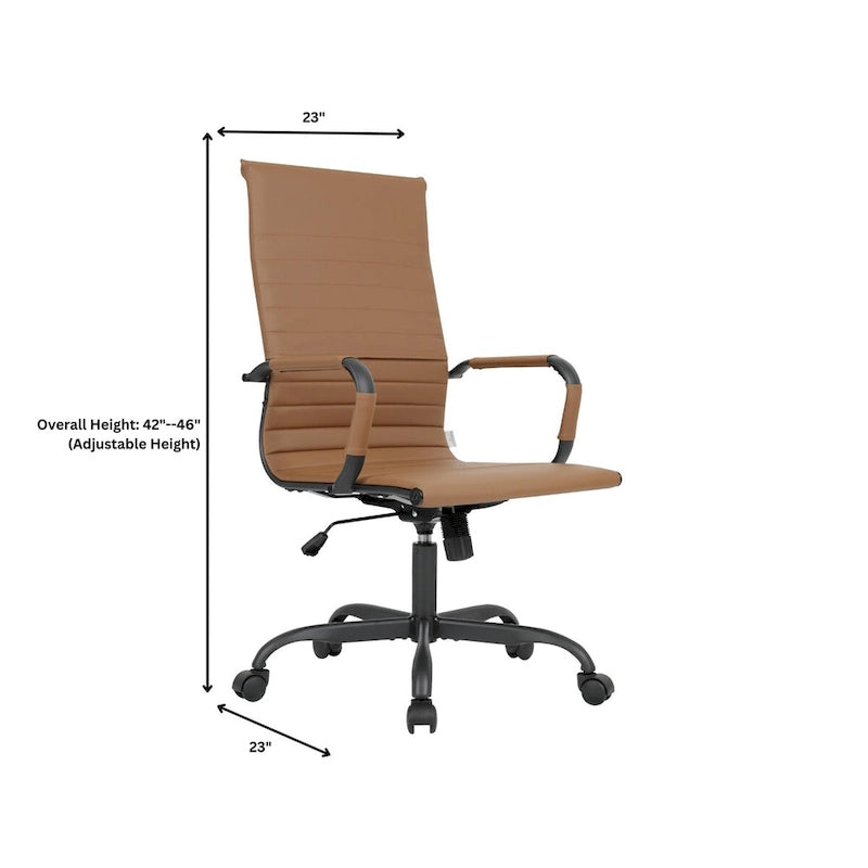 Chaise de bureau pivotante à dossier haut réglable en cuir côtelé avec structure en métal noir pour conférence ou bureau à domicile