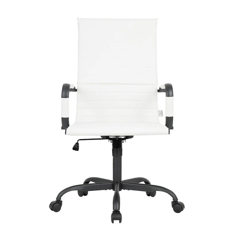 Chaise de bureau pivotante à dossier haut réglable en cuir côtelé avec structure en métal noir pour conférence ou bureau à domicile