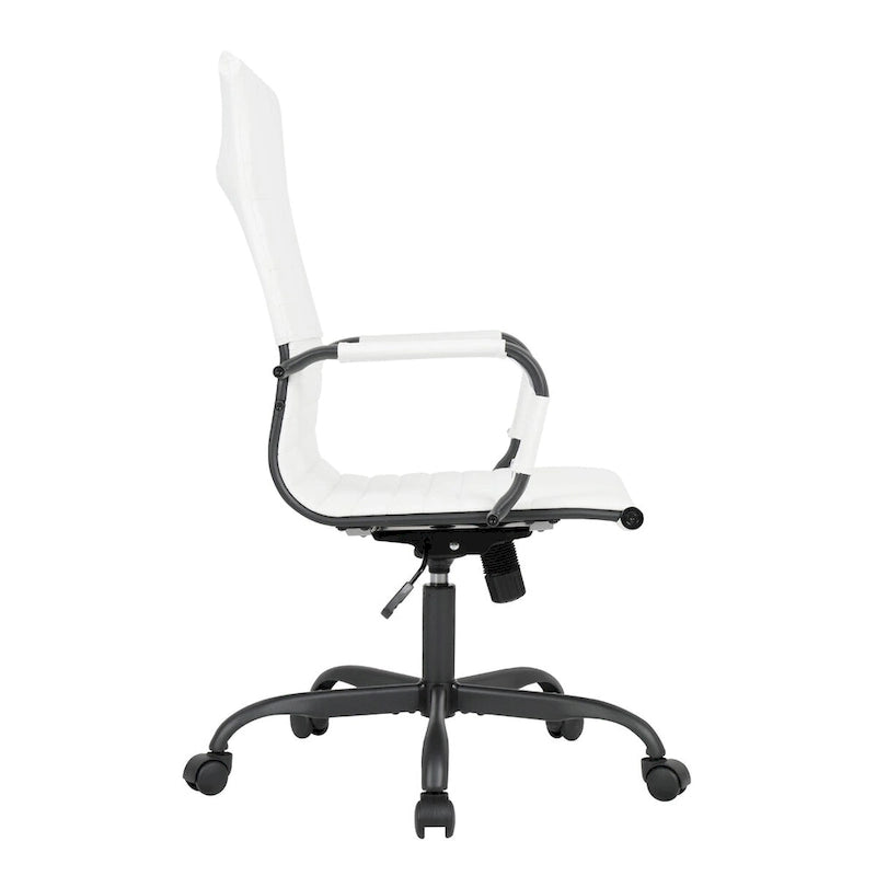 Chaise de bureau pivotante à dossier haut réglable en cuir côtelé avec structure en métal noir pour conférence ou bureau à domicile