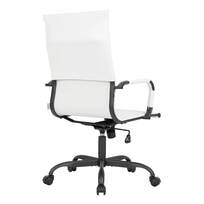 Chaise de bureau pivotante à dossier haut réglable en cuir côtelé avec structure en métal noir pour conférence ou bureau à domicile