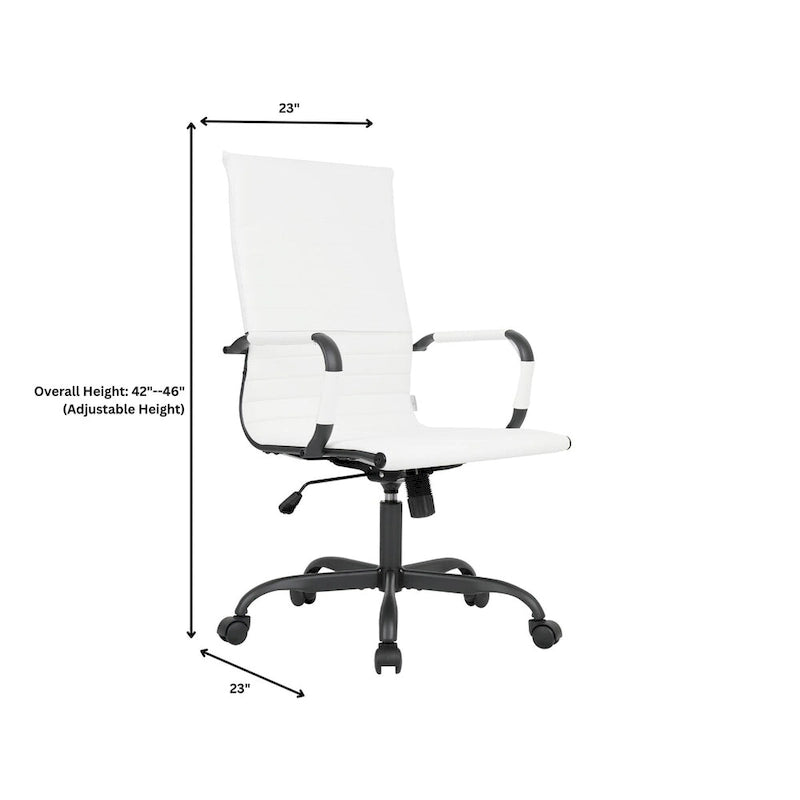 Chaise de bureau pivotante à dossier haut réglable en cuir côtelé avec structure en métal noir pour conférence ou bureau à domicile
