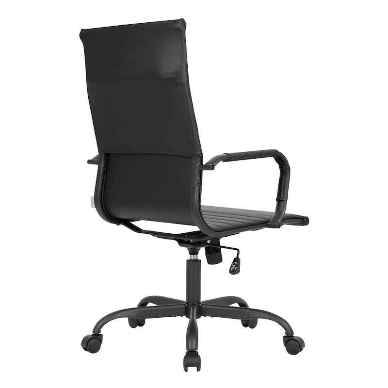 Chaise de bureau pivotante à dossier haut réglable en cuir côtelé avec structure en métal noir pour conférence ou bureau à domicile