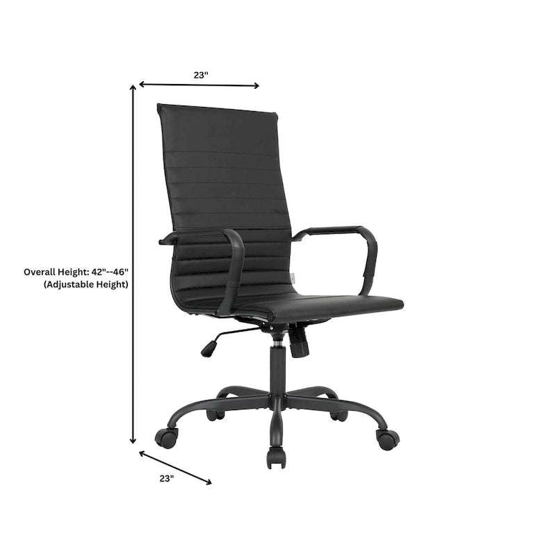 Chaise de bureau pivotante à dossier haut réglable en cuir côtelé avec structure en métal noir pour conférence ou bureau à domicile