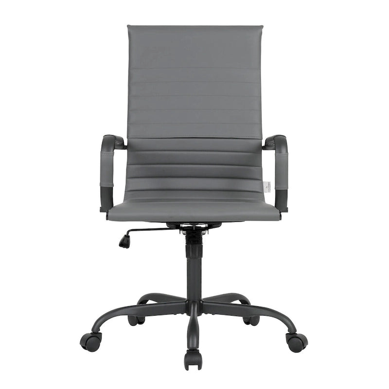 Chaise de bureau pivotante à dossier haut réglable en cuir côtelé avec structure en métal noir pour conférence ou bureau à domicile