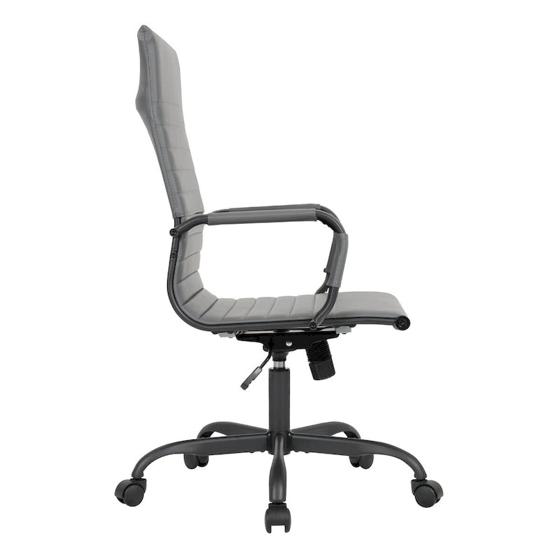 Chaise de bureau pivotante à dossier haut réglable en cuir côtelé avec structure en métal noir pour conférence ou bureau à domicile