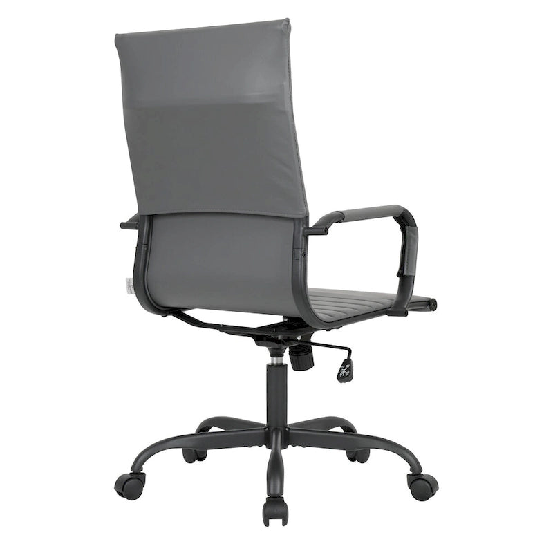 Chaise de bureau pivotante à dossier haut réglable en cuir côtelé avec structure en métal noir pour conférence ou bureau à domicile