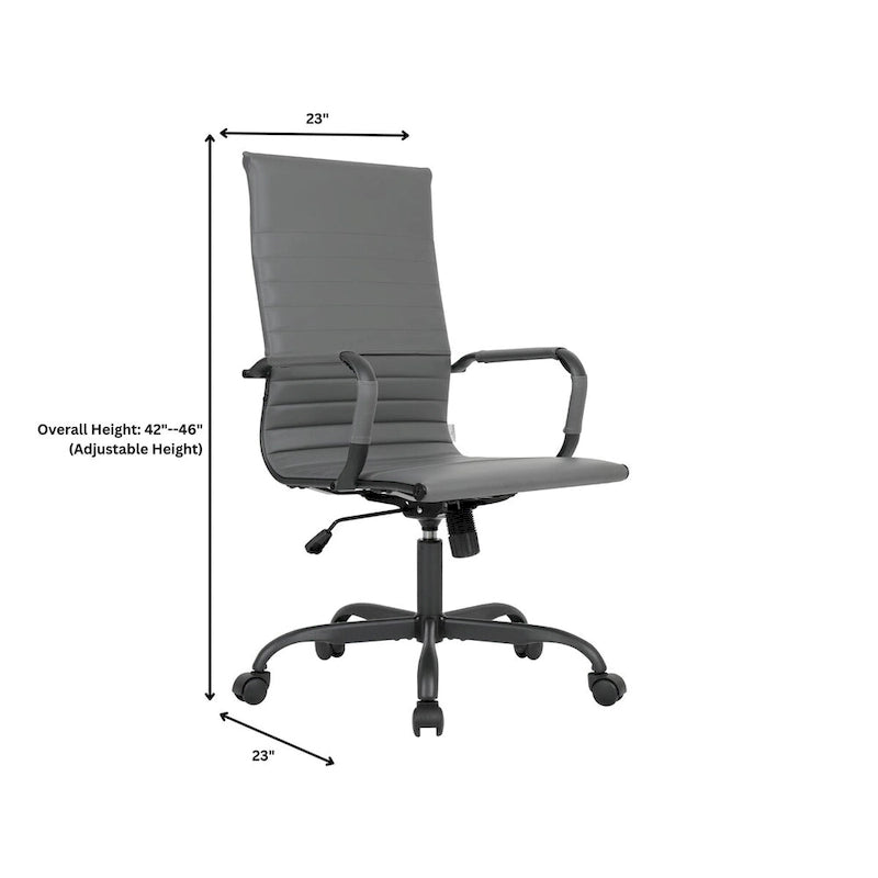 Chaise de bureau pivotante à dossier haut réglable en cuir côtelé avec structure en métal noir pour conférence ou bureau à domicile