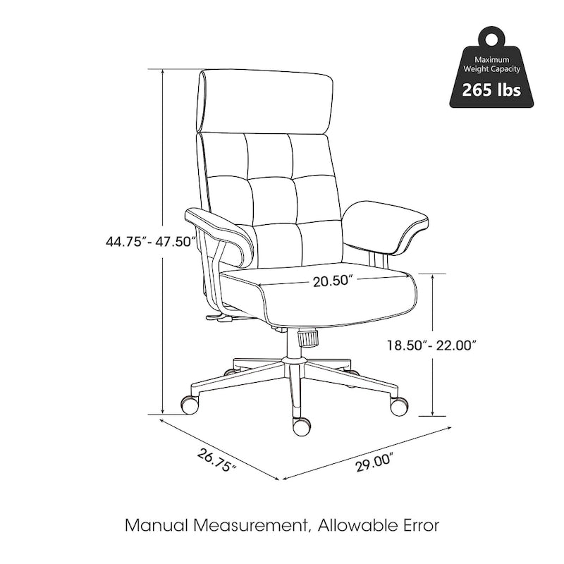 Fauteuil de bureau pivotant moderne du milieu du siècle, avec accoudoirs, en similicuir marron, réglable en hauteur par vérin à gaz