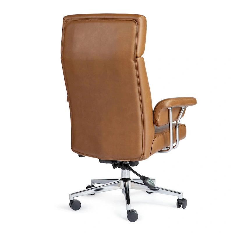 Fauteuil de bureau pivotant moderne du milieu du siècle, avec accoudoirs, en similicuir marron, réglable en hauteur par vérin à gaz