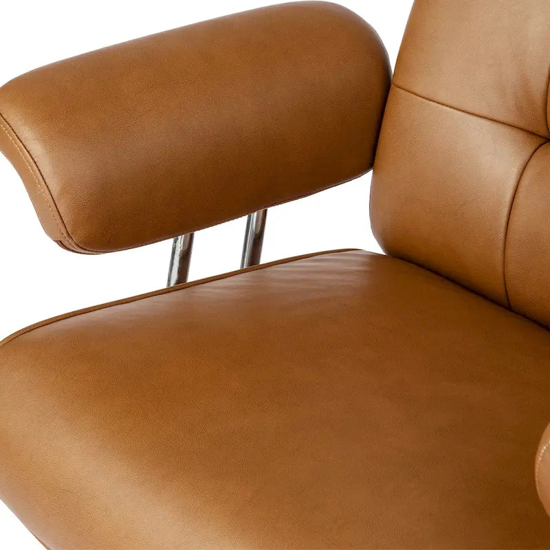 Fauteuil de bureau pivotant moderne du milieu du siècle, avec accoudoirs, en similicuir marron, réglable en hauteur par vérin à gaz