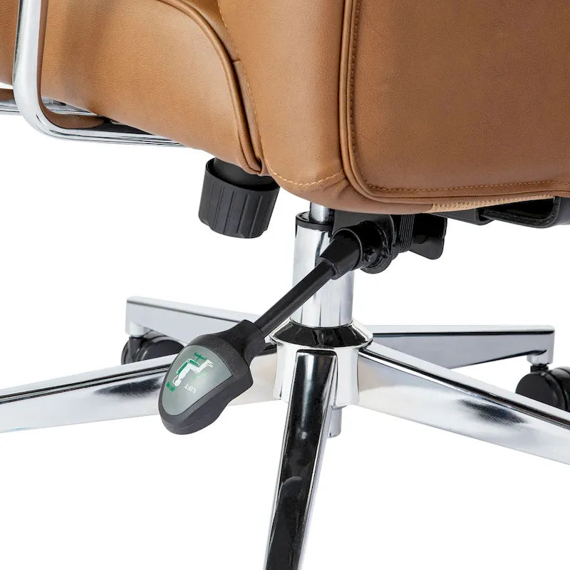 Fauteuil de bureau pivotant moderne du milieu du siècle, avec accoudoirs, en similicuir marron, réglable en hauteur par vérin à gaz