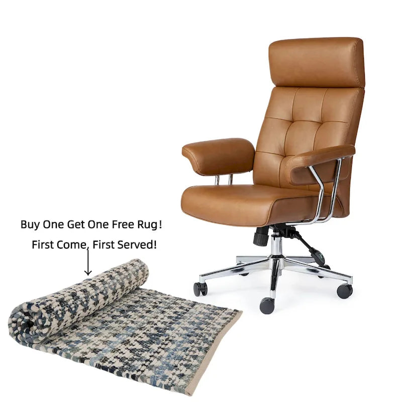 Fauteuil de bureau pivotant moderne du milieu du siècle, avec accoudoirs, en similicuir marron, réglable en hauteur par vérin à gaz