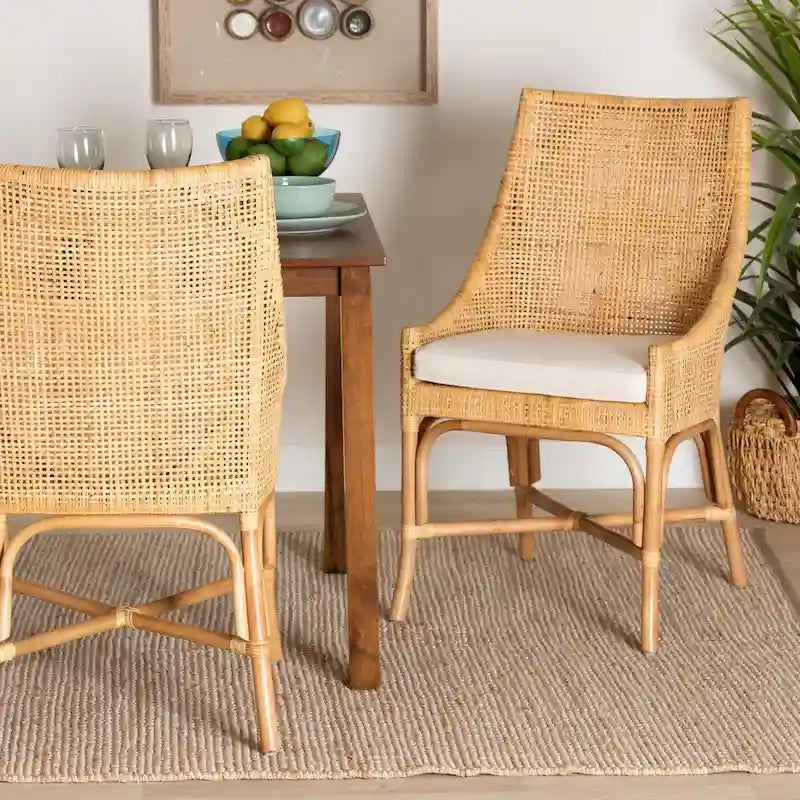 Chaise de salle à manger en rotin brun naturel bohème moderne