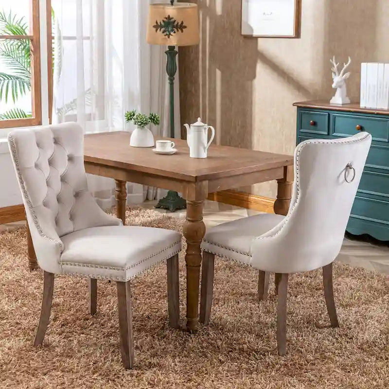 Lot de 2 chaises de salle à manger capitonnées en velours avec pieds en bois