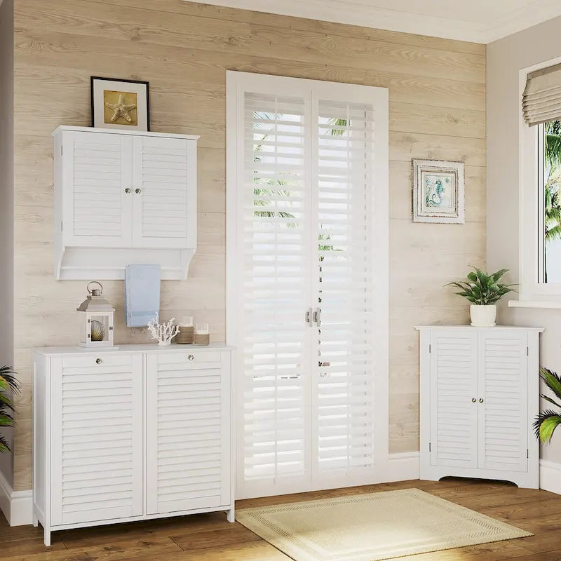 Meuble à linge double basculant avec sac de rangement en tissu amovible - Blanc
