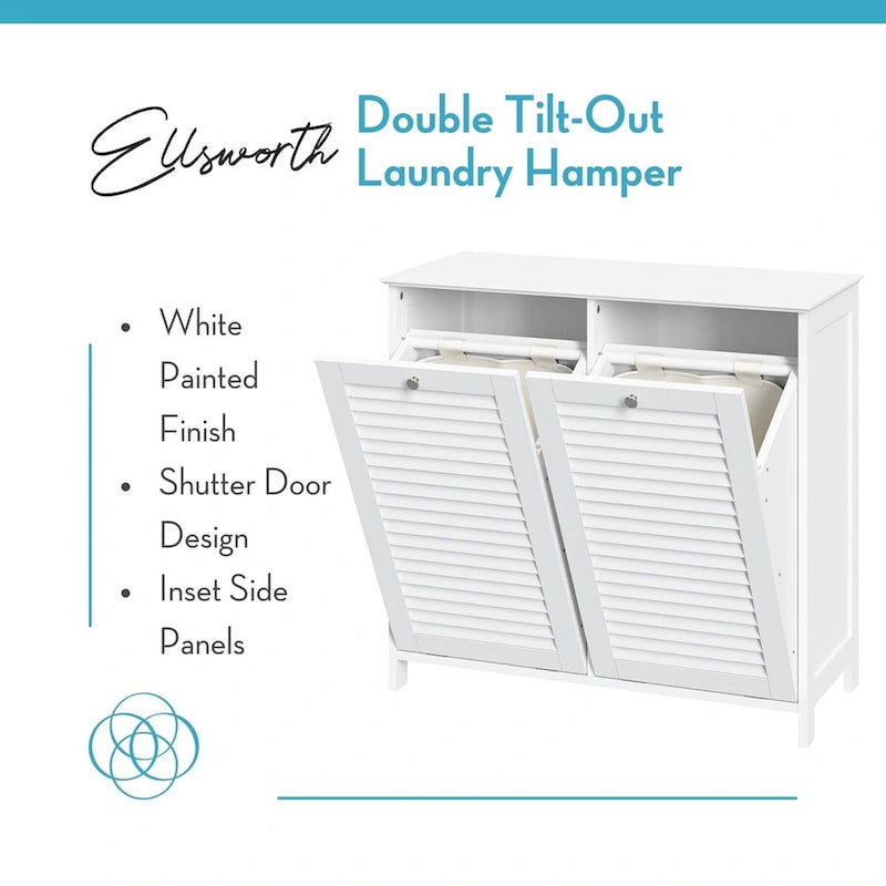 Meuble à linge double basculant avec sac de rangement en tissu amovible - Blanc