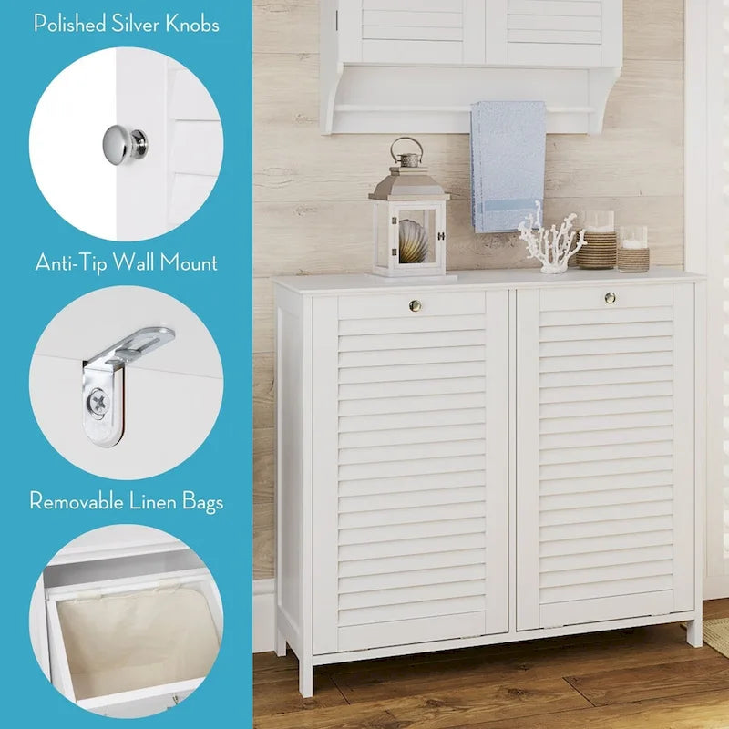 Meuble à linge double basculant avec sac de rangement en tissu amovible - Blanc