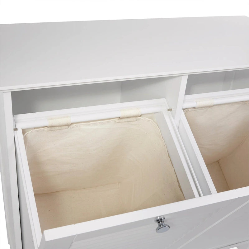 Meuble à linge double basculant avec sac de rangement en tissu amovible - Blanc