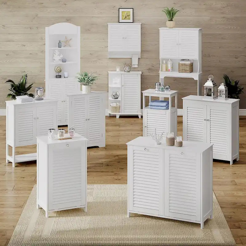Meuble à linge double basculant avec sac de rangement en tissu amovible - Blanc